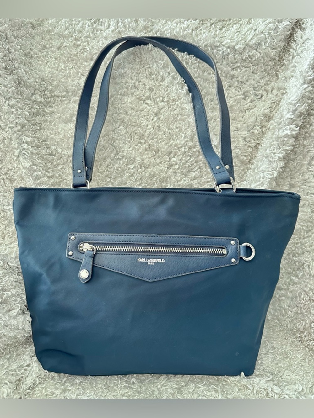 Karl Lagerfeld Navy Blue Nylon Zip Tote